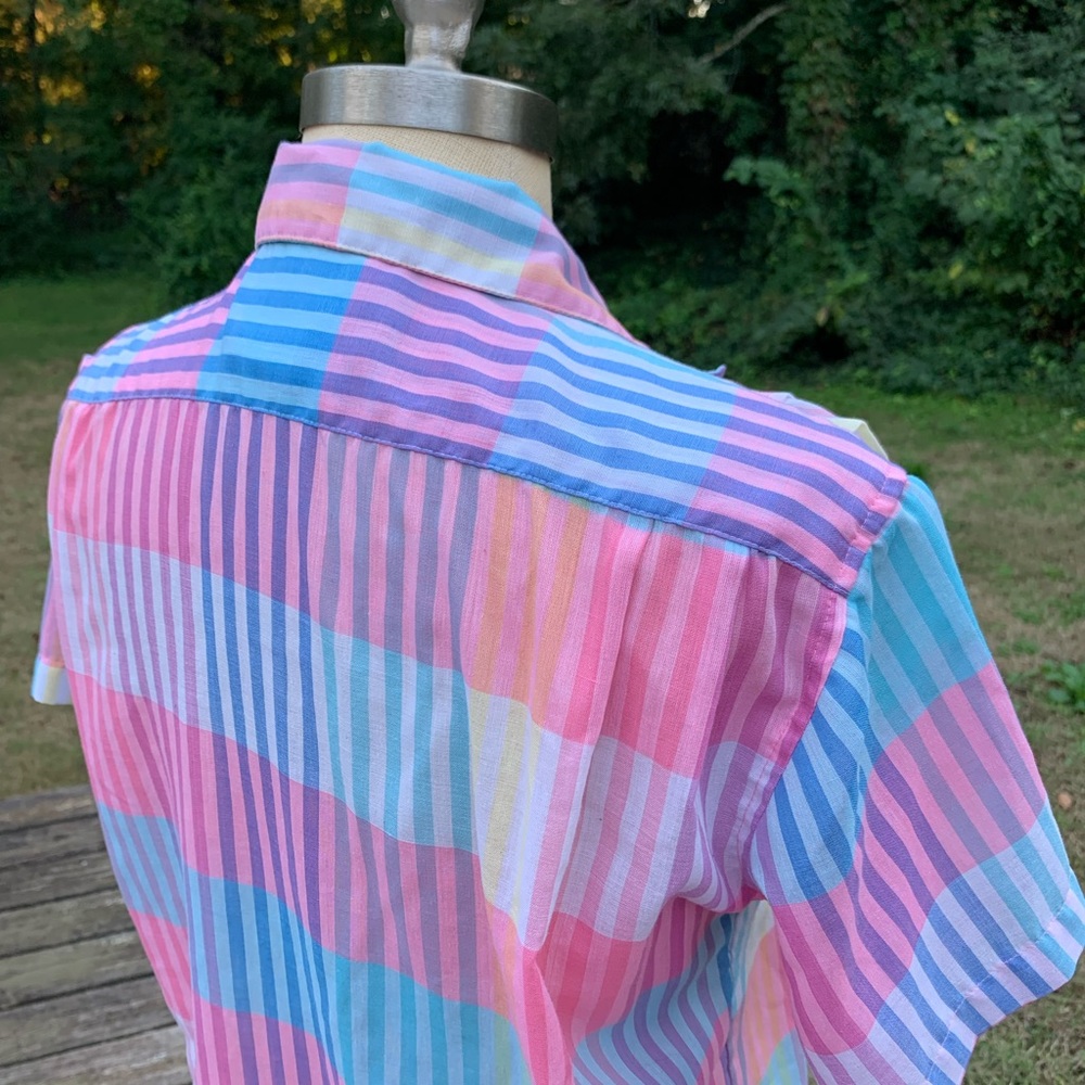 Short Sleeve Stripe and Plaid Button-Up - Picture 8 of 8